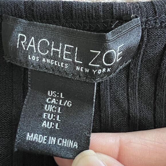 Rachel Zoe Dress Womens Large Black Ribbed Knit Tank Midi Sleeveless Scoop Neck - Picture 5 of 9